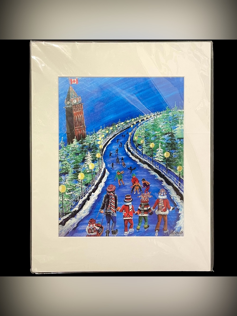 Vintage 2000s Jill Alexander Canadian Art Print Skating on Rideau Canal Ottawa